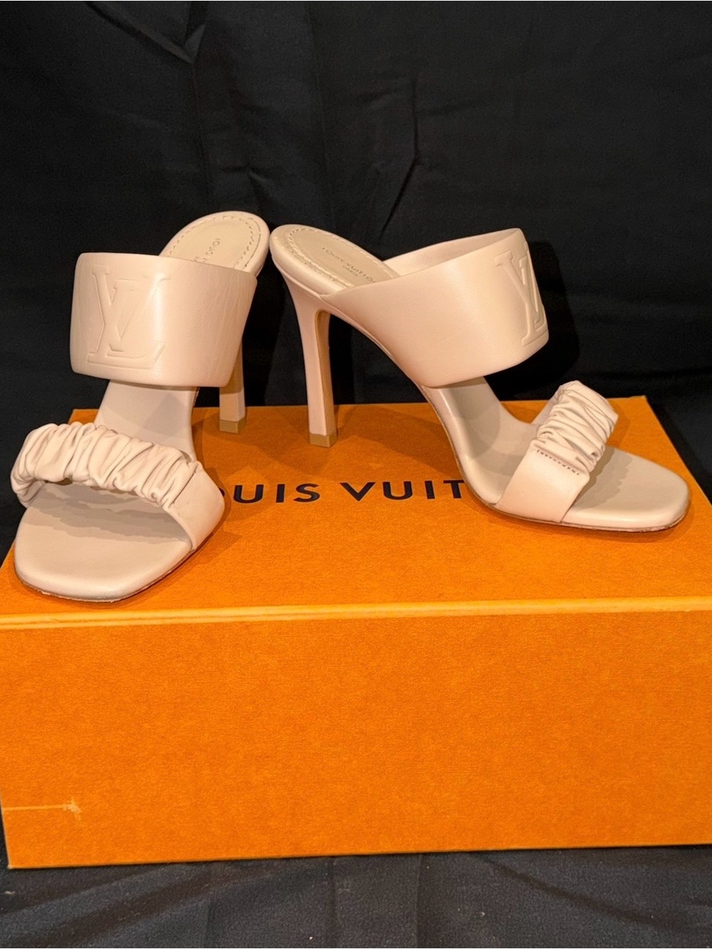 Authentic Louis Vuitton Pink Leather High Heel Mules
